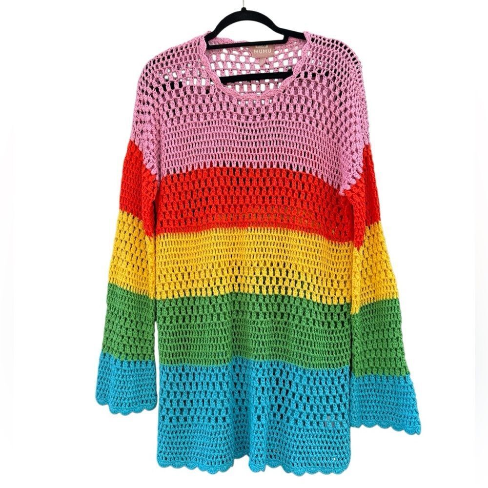Show Me Your Mumu Women's Paula Colorful Color-block Crochet Pullover Size Small - Picture 4 of 8